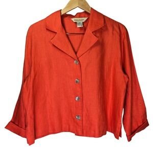Melrose Collectibles Red Orange 100% Linen Button Front Crop Shirt Jacket Sz M